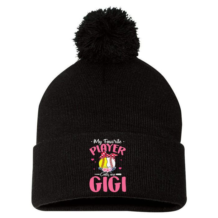 My Favorite Player Calls Me Gigi Funny Softball Baseball Pom Pom 12in Knit Beanie