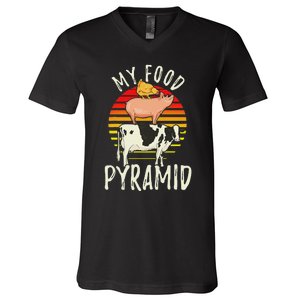 My Food Pyramid Meat Eater Carnivore Diet Food Nutrition Fun V-Neck T-Shirt