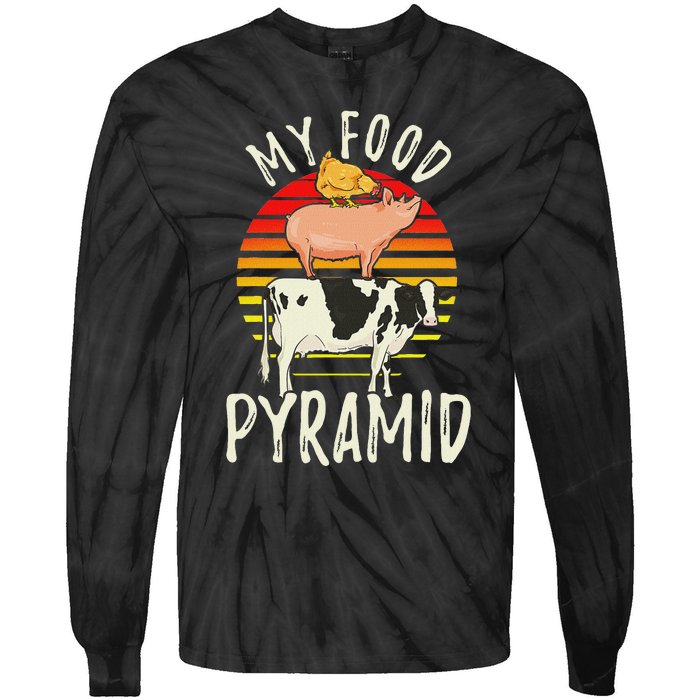 My Food Pyramid Meat Eater Carnivore Diet Food Nutrition Fun Tie-Dye Long Sleeve Shirt