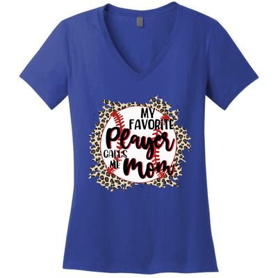 My Favorite Player Calls Me Mom Baseball Lover Gift Women's V-Neck T-Shirt