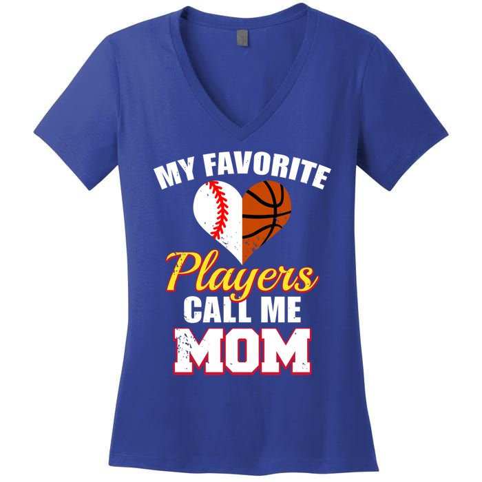 My Favorite Players Call Me Mom Baseball Basketball Mom Gift Women's V-Neck T-Shirt