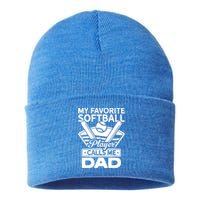 My Favorite Player Calls Me Dad Softball Player Softball Gift Sustainable Knit Beanie