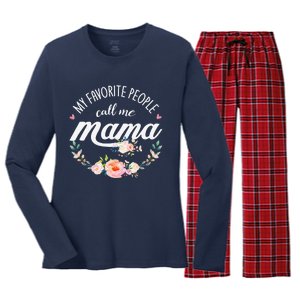 My Favorite People Call Me Mama Floral Mom Mother's Day Gift Women's Long Sleeve Flannel Pajama Set 