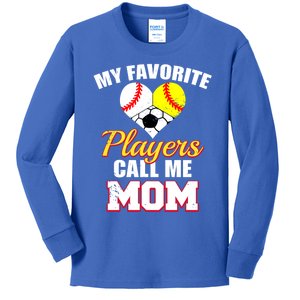 My Favorite Players Call Me Mom Baseball Softball Soccer Gift Kids Long Sleeve Shirt