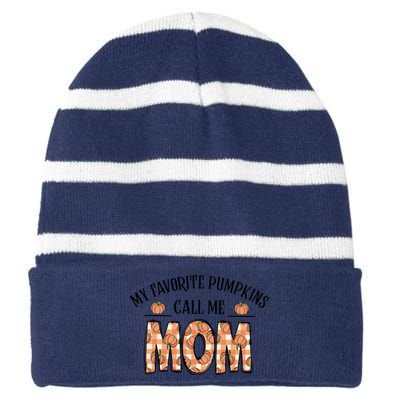 My Favorite Pumpkin Call Me Mom Striped Beanie with Solid Band