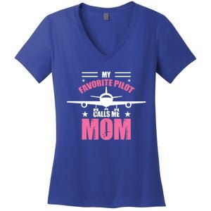 My Favorite Pilot Calls Me Mom Airbus 320 Gift Women's V-Neck T-Shirt