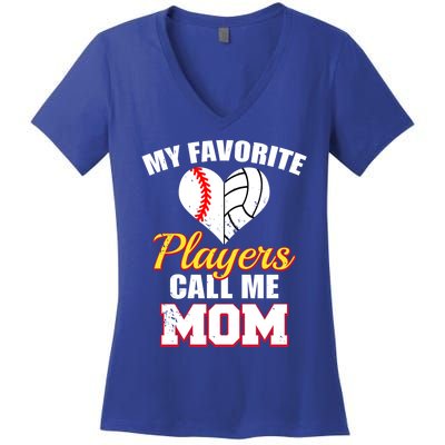 My Favorite Players Call Me Mom Baseball Volleyball Mom Gift Women's V-Neck T-Shirt