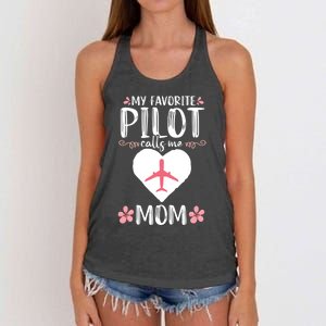 My Favorite Pilot Calls Me Mom Airplane Aviation Funny Gift Women's Knotted Racerback Tank