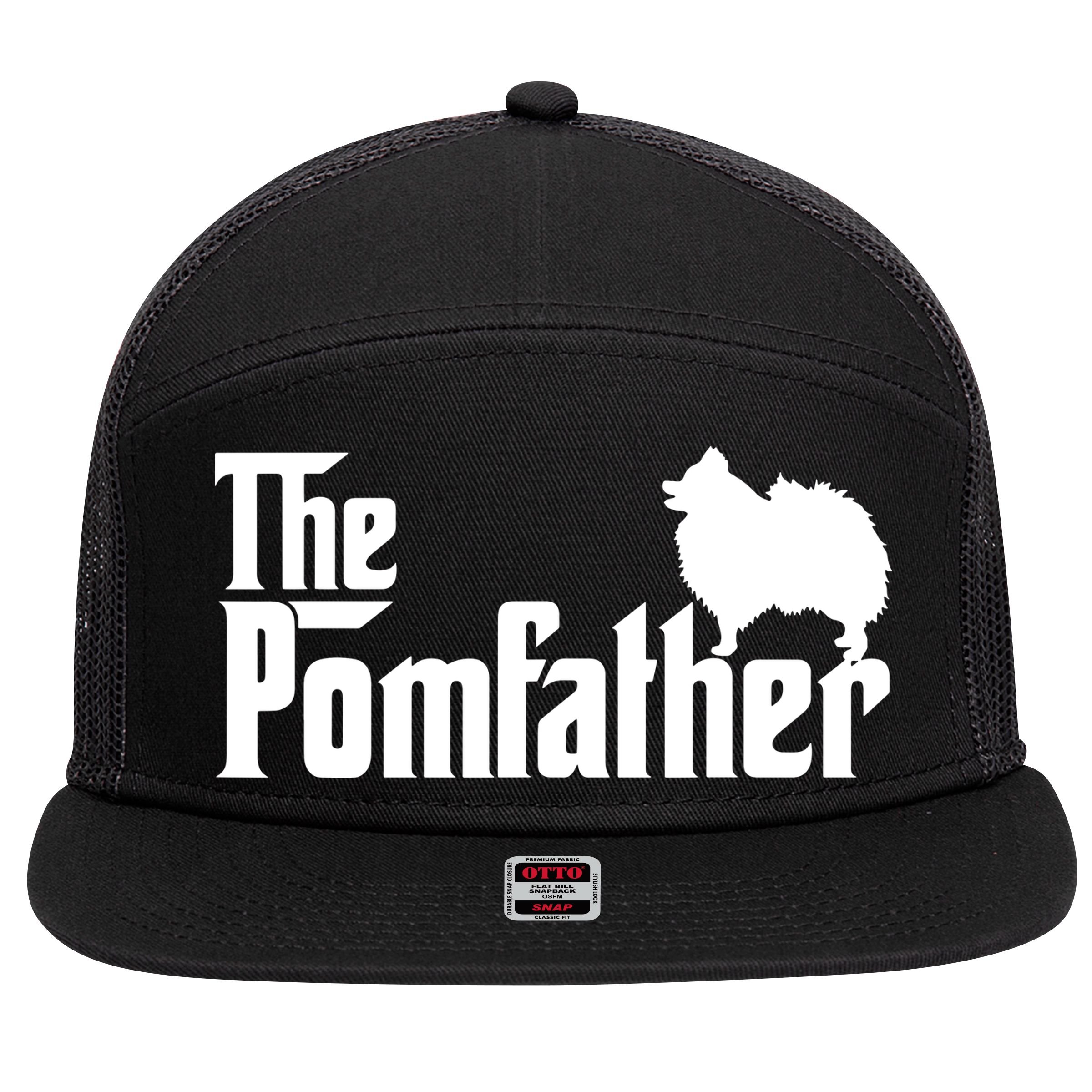 Mens Funny Pomeranian Father Dad The Pom Father Dog Lover 7 Panel Mesh Trucker Snapback Hat