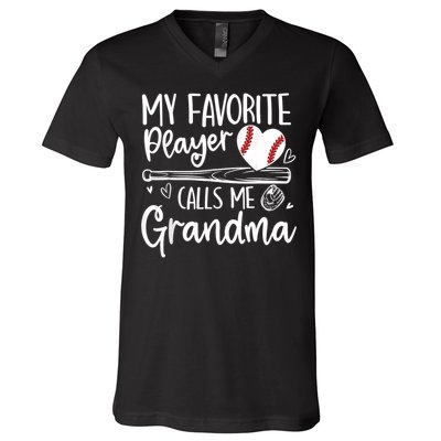 My Favorite Player Calls Me Grandma Baseball Heart V-Neck T-Shirt