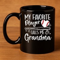 My Favorite Player Calls Me Grandma Baseball Heart 11oz C Handle Ceramic Mug