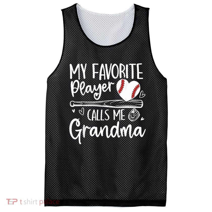 My Favorite Player Calls Me Grandma Baseball Heart Mesh Reversible Basketball Jersey Tank