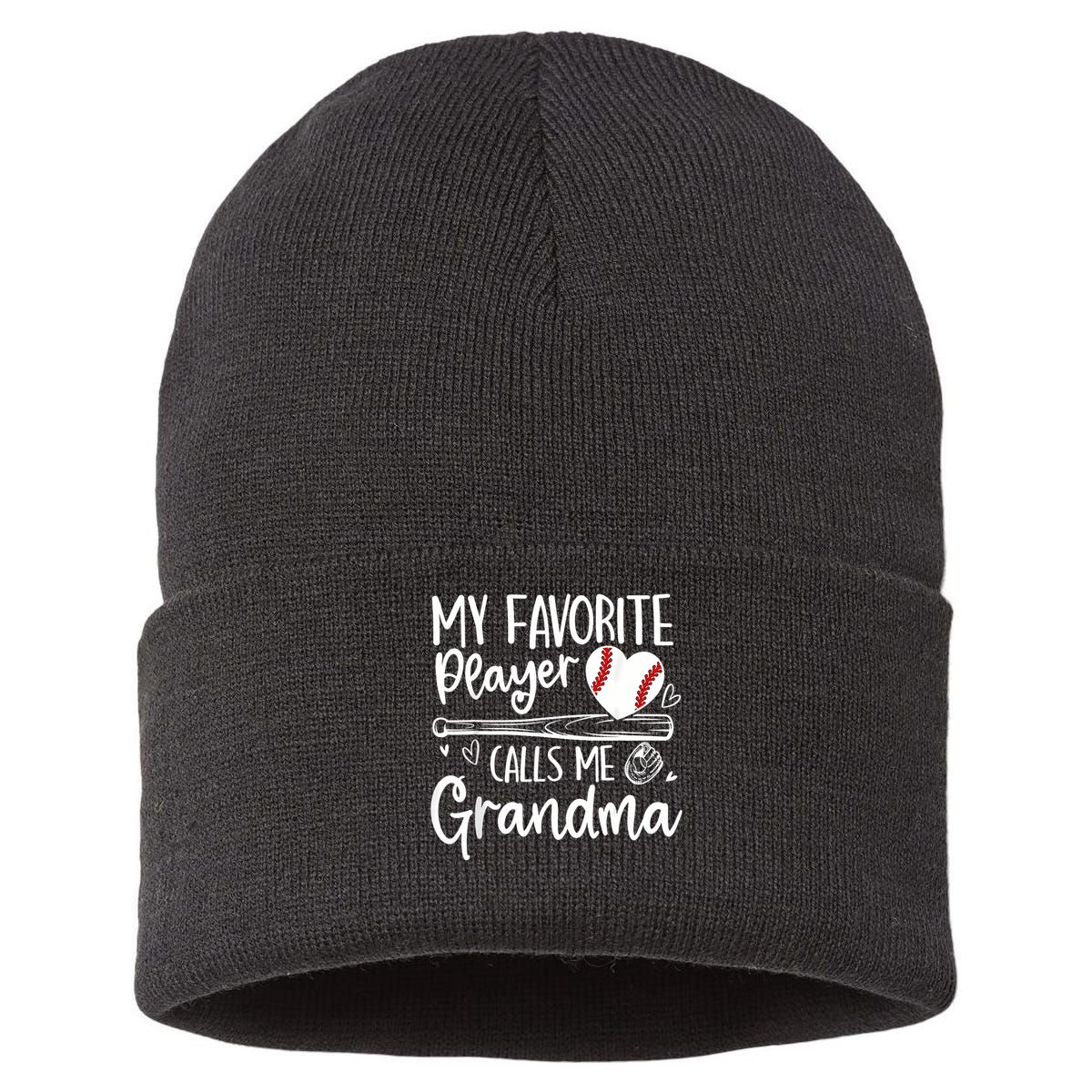 My Favorite Player Calls Me Grandma Baseball Heart Sustainable Knit Beanie