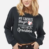 My Favorite Player Calls Me Grandma Baseball Heart Cropped Pullover Crew