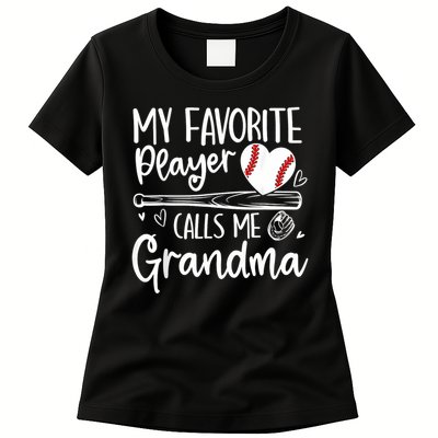 My Favorite Player Calls Me Grandma Baseball Heart Womens T-Shirt