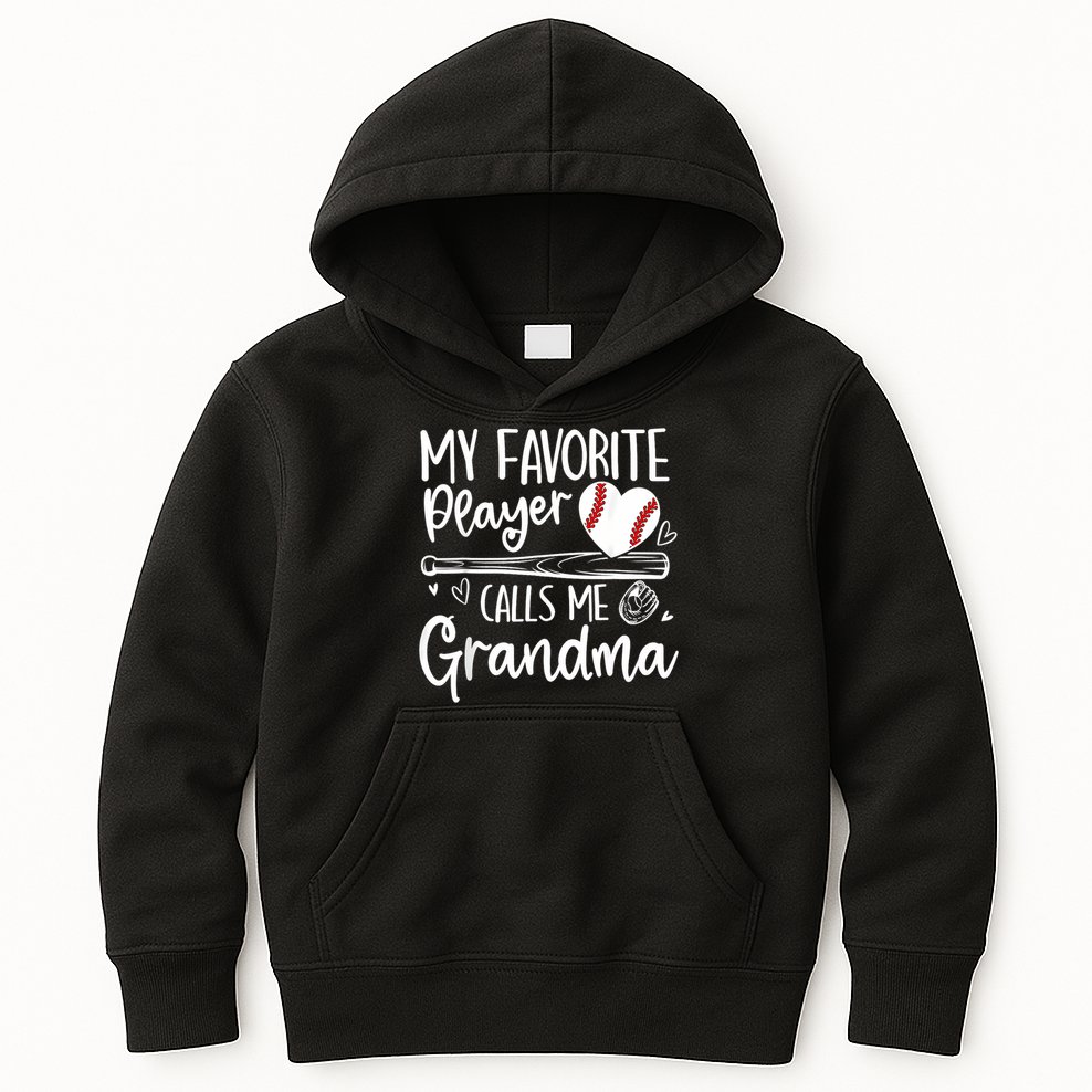 My Favorite Player Calls Me Grandma Baseball Heart Kids Hoodie