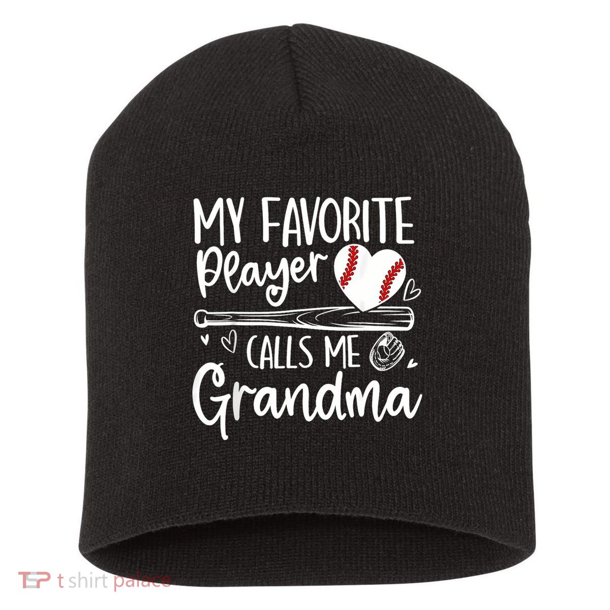 My Favorite Player Calls Me Grandma Baseball Heart Short Acrylic Beanie