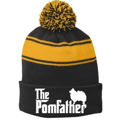 Mens Funny Pomeranian Father Dad The Pom Father Dog Lover TShirt Stripe Pom Pom Beanie