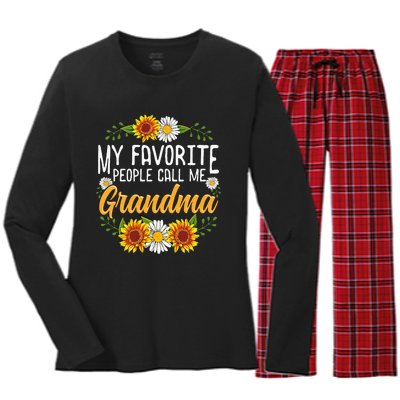 My Favorite People Call Me Grandma Mothers Day Gifts Women's Long Sleeve Flannel Pajama Set 