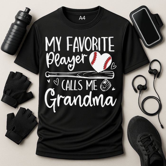 My Favorite Player Calls Me Grandma Baseball Heart Mothers Cooling Performance Crew T-Shirt
