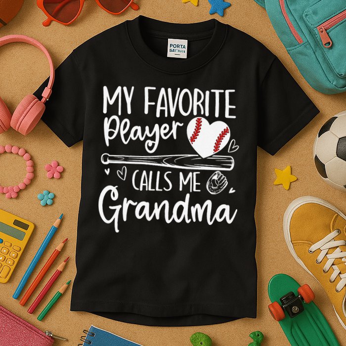 My Favorite Player Calls Me Grandma Baseball Heart Mothers Kids T-Shirt