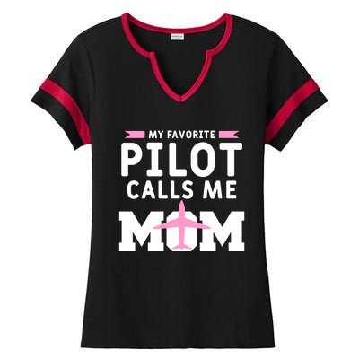 My Favorite Pilot Calls Me Mom Funny Flying Airplane Pilots Gift Ladies Halftime Notch Neck Tee