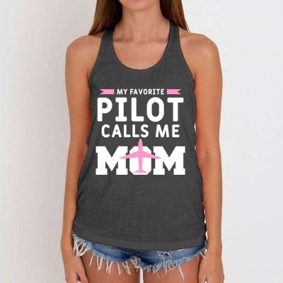 My Favorite Pilot Calls Me Mom Funny Flying Airplane Pilots Gift Women's Knotted Racerback Tank