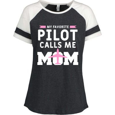 My Favorite Pilot Calls Me Mom Funny Flying Airplane Pilots Gift Enza Ladies Jersey Colorblock Tee