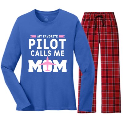 My Favorite Pilot Calls Me Mom Funny Flying Airplane Pilots Gift Women's Long Sleeve Flannel Pajama Set 