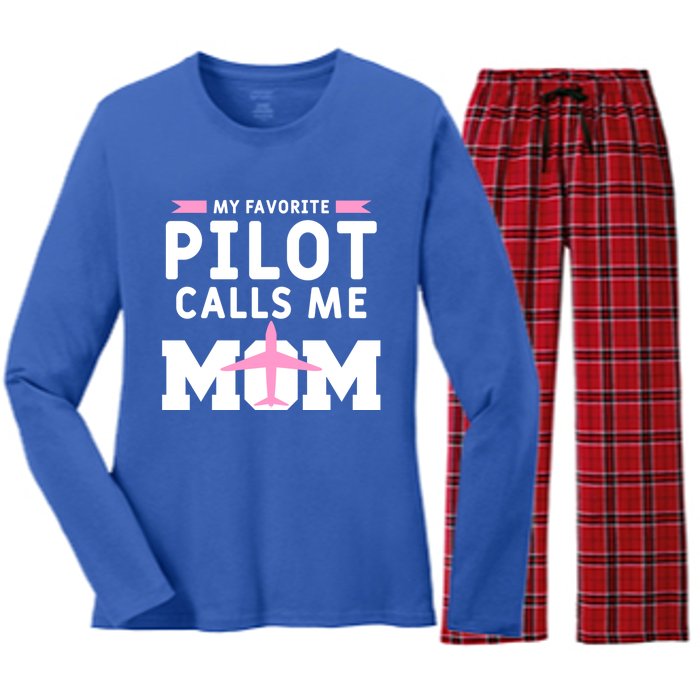 My Favorite Pilot Calls Me Mom Funny Flying Airplane Pilots Gift Women's Long Sleeve Flannel Pajama Set 