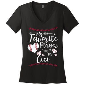 My Favorite Player Calls Me Cici Baseball Heart Women's V-Neck T-Shirt