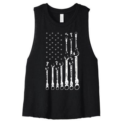 Mechanic Flag Patriotic Mechanic USA Flag Gift Women's Racerback Cropped Tank