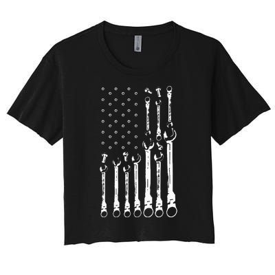 Mechanic Flag Patriotic Mechanic USA Flag Gift Women's Crop Top Tee