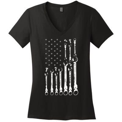 Mechanic Flag Patriotic Mechanic USA Flag Gift Women's V-Neck T-Shirt