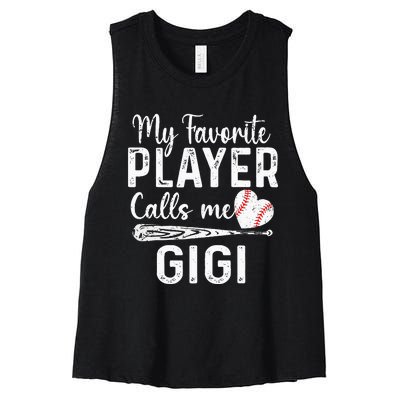 My Favorite Player Calls Me Gigi Baseball Heart mom Women's Racerback Cropped Tank