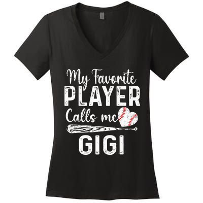 My Favorite Player Calls Me Gigi Baseball Heart mom Women's V-Neck T-Shirt