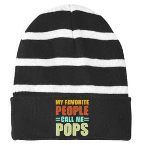 My Favorite People Call Me Pops Striped Beanie with Solid Band