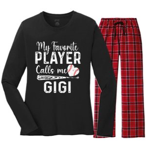 My Favorite Player Calls Me Gigi Baseball Heart Women's Long Sleeve Flannel Pajama Set 