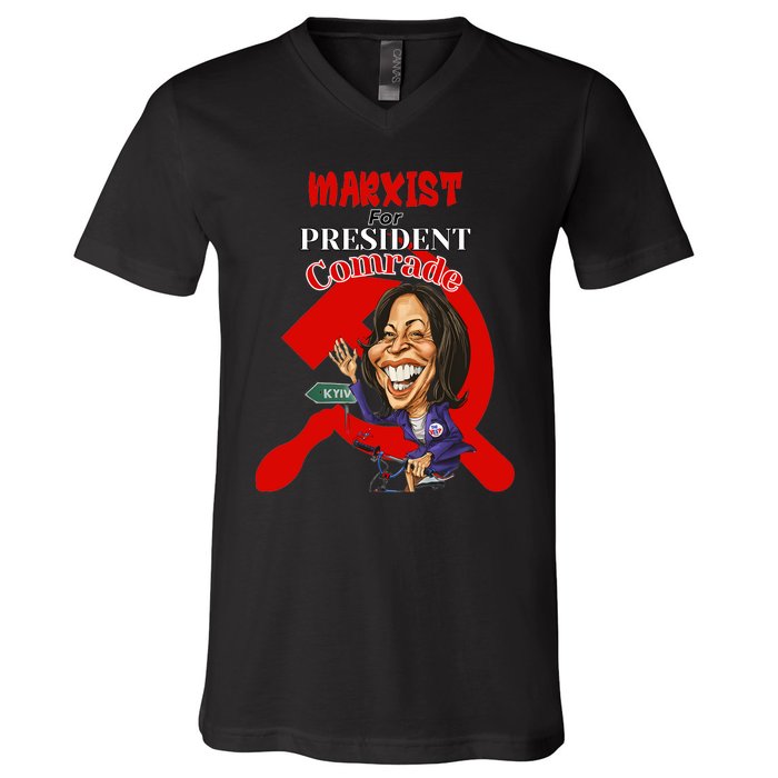 Marxist For President Comrade Kamala Harris Funny President V-Neck T-Shirt