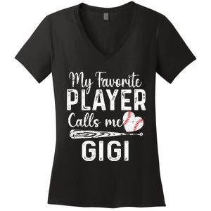 My Favorite Player Calls Me Gigi Baseball Heart saying Women's V-Neck T-Shirt