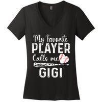 My Favorite Player Calls Me Gigi Baseball Heart saying Women's V-Neck T-Shirt