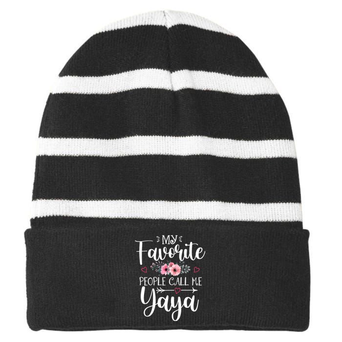 My Favorite People Call Me Yaya Striped Beanie with Solid Band