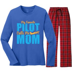 My Favorite Pilot Calls Me Mom Where Are You Funny Gift Women's Long Sleeve Flannel Pajama Set 