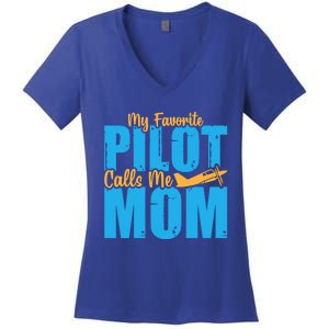 My Favorite Pilot Calls Me Mom Where Are You Funny Gift Women's V-Neck T-Shirt