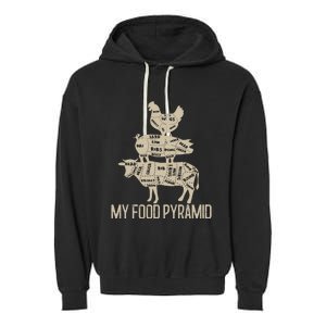 My Food Pyramid Funny Bbq Cow Pig Chicken Garment-Dyed Fleece Hoodie