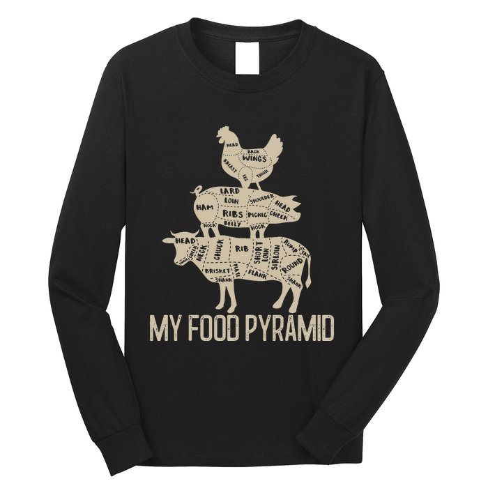 My Food Pyramid Funny Bbq Cow Pig Chicken Long Sleeve Shirt