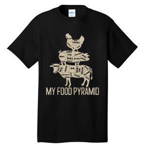 My Food Pyramid Funny Bbq Cow Pig Chicken Tall T-Shirt