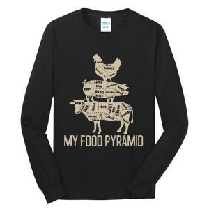 My Food Pyramid Funny Bbq Cow Pig Chicken Tall Long Sleeve T-Shirt