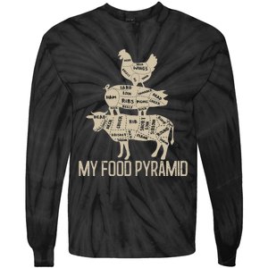 My Food Pyramid Funny Bbq Cow Pig Chicken Tie-Dye Long Sleeve Shirt