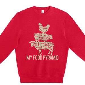 My Food Pyramid Funny Bbq Cow Pig Chicken Premium Crewneck Sweatshirt